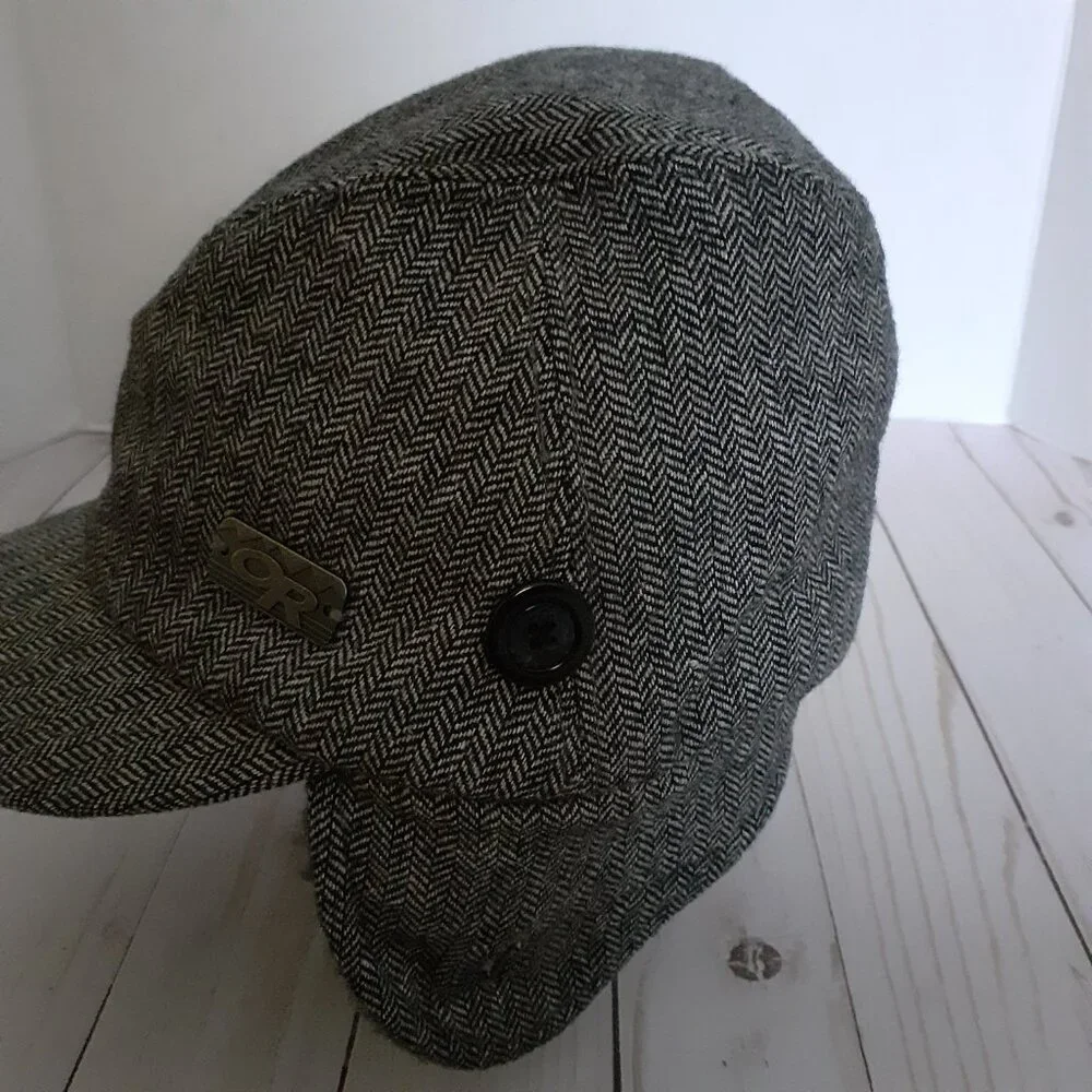 Outdoor Research Fleece Lined Wool Blend Herringbone Earflap Cap Black Size S